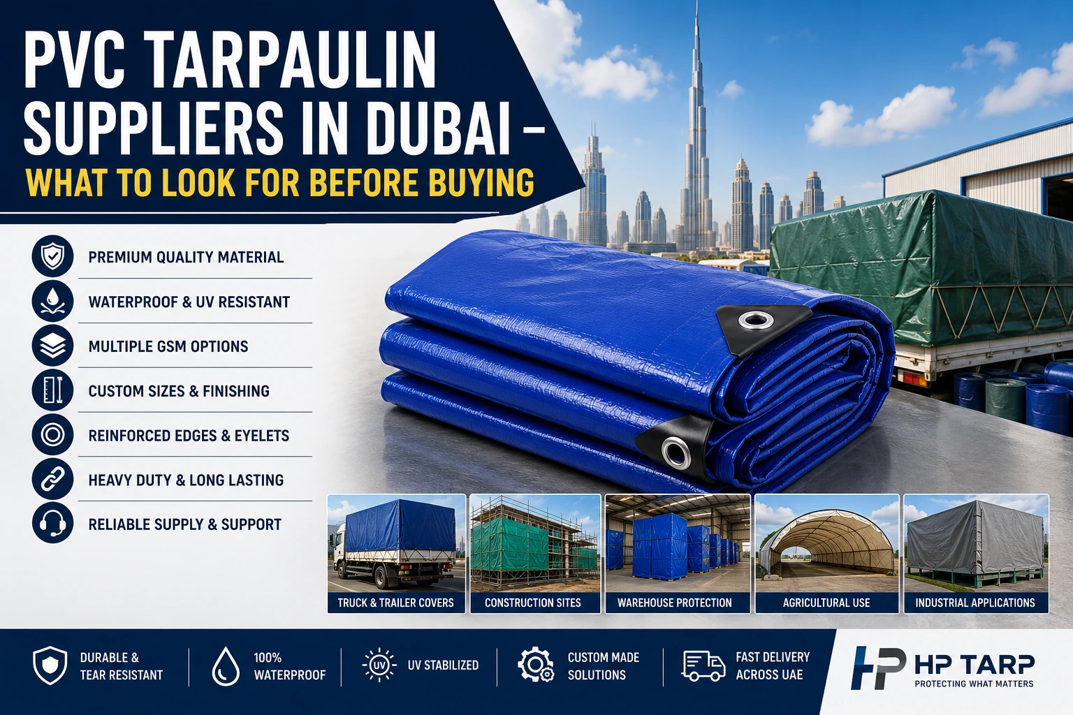 PVC tarpaulin suppliers in Dubai offering heavy duty waterproof tarpaulin