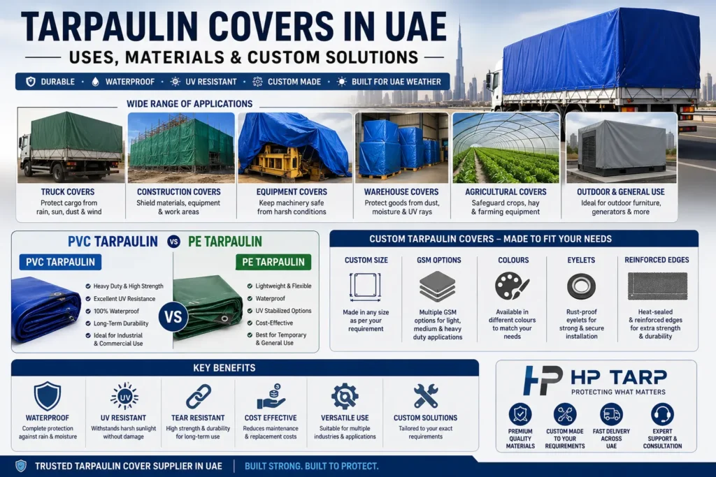 Custom tarpaulin covers in UAE for industrial, commercial, and residential applications