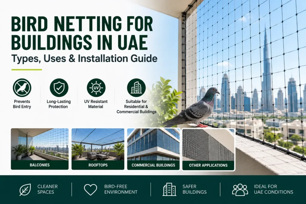 Bird netting for buildings in UAE for balcony, rooftop and commercial bird protection